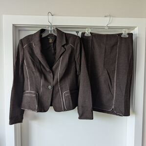 Vintage 90s Brown Wool Blend Skirt Suit Blazer 2 pc